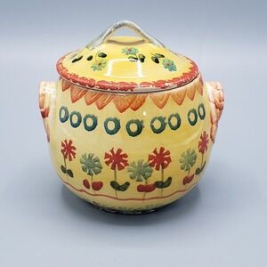 VTG 60s 70s Italica ARS Lidded Bowl Yellow Hand Painted Firenze Italy Pottery